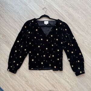 Sezane black velvet embellished top